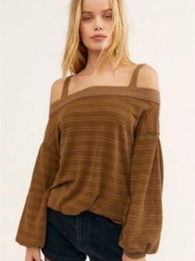Free People Sistine Hacci Cold shoulder Balloon sleeve Knit Sweater